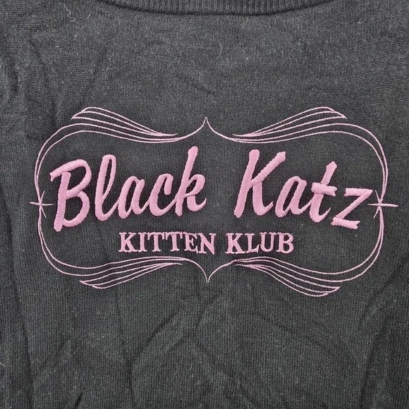 Lucky 13 Girls XL Cardigan Black Pink Cat Bad Luck Kitten Klub Sweater - Picture 10 of 12